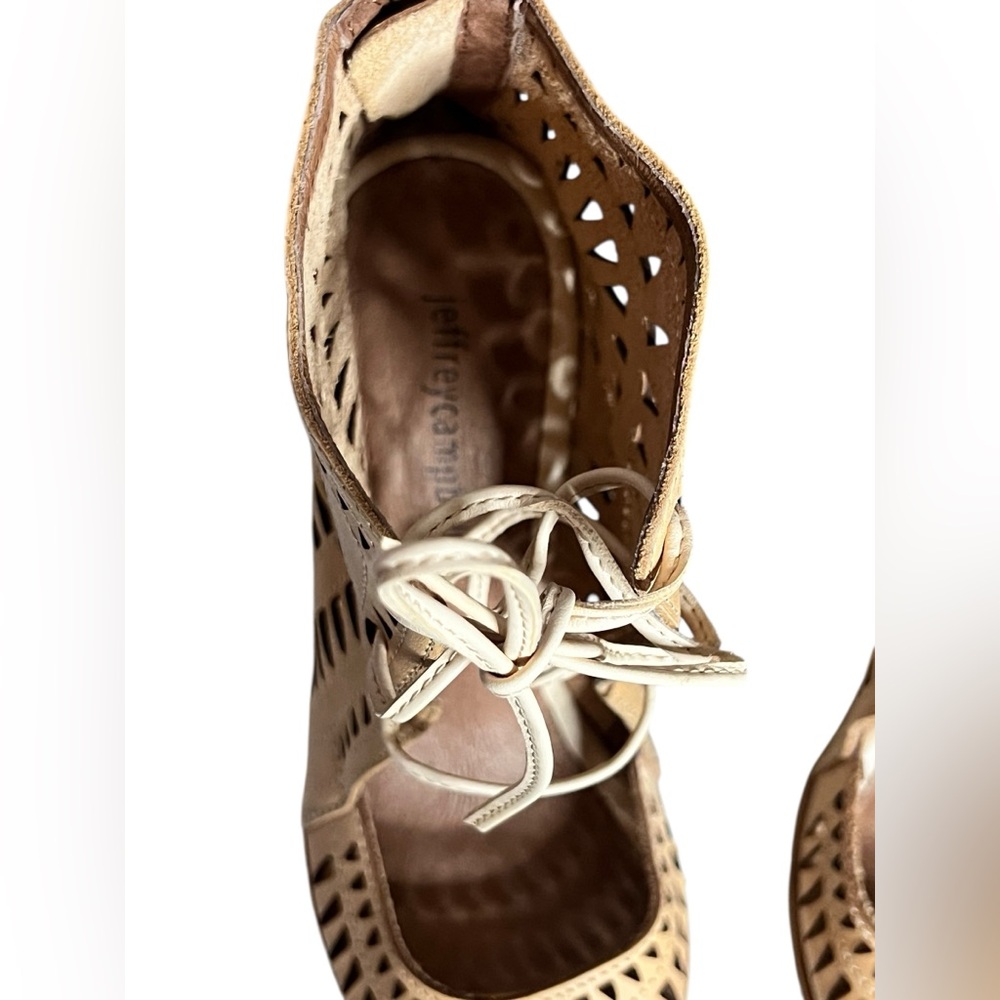 NEW Jeffrey Campbell Rodillo Cutout Hi Wedge Peep Sandals Nude Size 8.5 - Picture 4 of 7